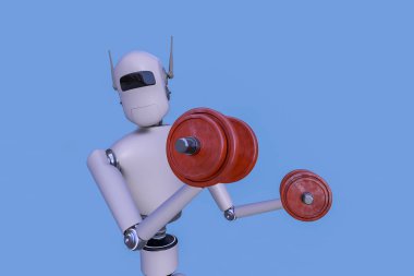 a robot is exercising with dumbbells (3d rendering) clipart