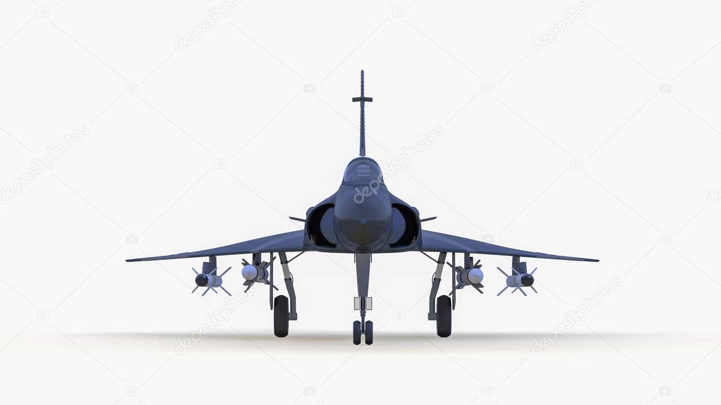 a military combat jet in front of isolated background