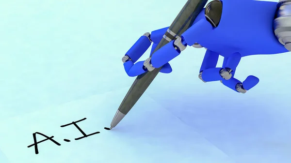 Roboterhand schreibt die Abkürzung für künstliche Intelligenz — Stockfoto