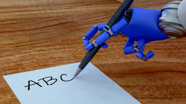 Artificial intelligence, a robot hand writes letters