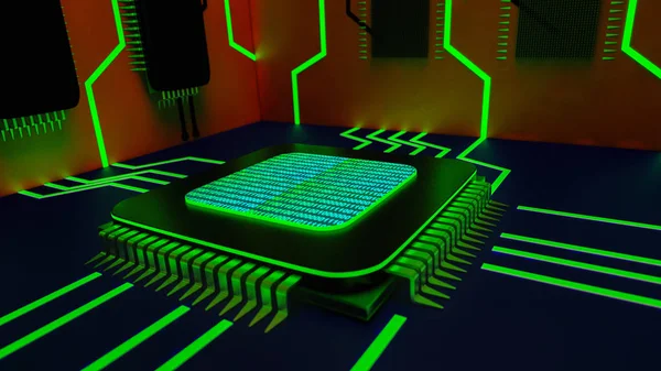 An abstract background with a computer chip(3d rendering) — Stock Photo, Image