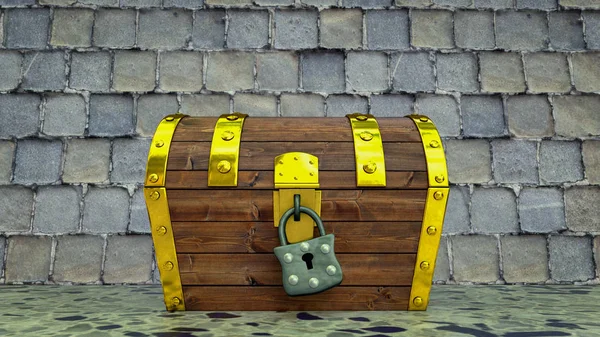 A mysterious treasure chest in a treasure chamber (3d rendering) — Stock Photo, Image