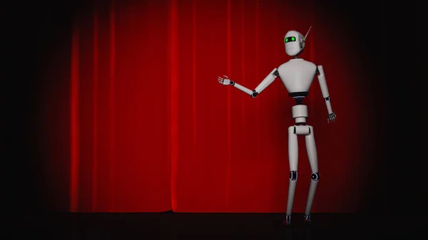 En robot står på en scen med en röd gardin — Stockfoto