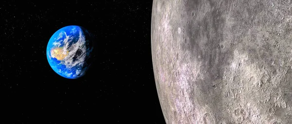 从月球到地球视图（3d 渲染）。此图像元素 — 图库照片