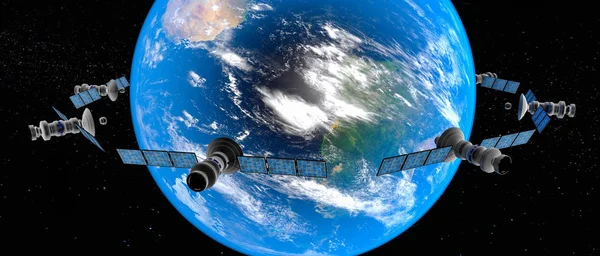 Sateliți pe orbită (redare 3D, aceste elemente de imagine mobilate — Fotografie, imagine de stoc