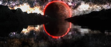 Yabancı bir gezegenin güzel bir görüntüsü (3 boyutlu görüntüleme))