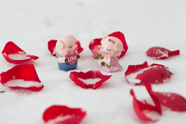 Куклы Свиньи Снегу — стоковое фото