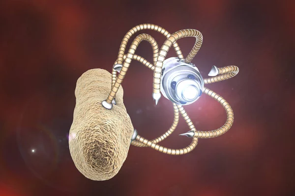 Nanobot attacking bacterium, nanotechnology medical concept — Stock Photo, Image
