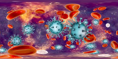 Cytomegaloviruses in blood, 360-degree spherical panorama clipart