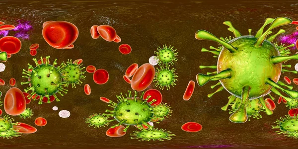 Cytomegaloviruses in blood, 360-degree spherical panorama — Stock Photo, Image