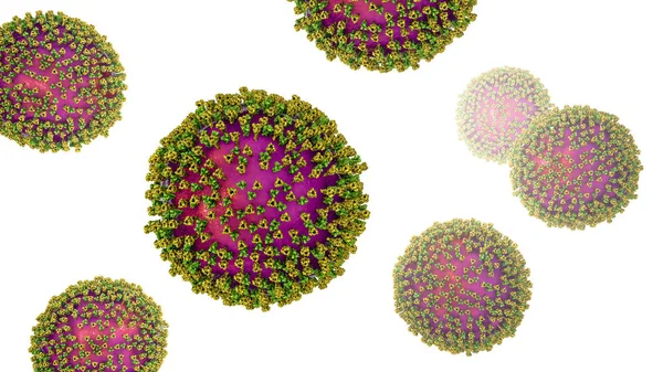 Kanyaró vírusok, illusztrációja mutatja felületi glikokinprotein tüskék heamagglutinin-neuraminidáz és fúziós fehérje — Stock Fotó