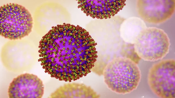 Ιοί ιλαρά, απεικόνιση που δείχνει τη δομή του ιού της ιλαράς με αιχμές γλυκοπρωτεϊνικής επιφάνειας — Φωτογραφία Αρχείου