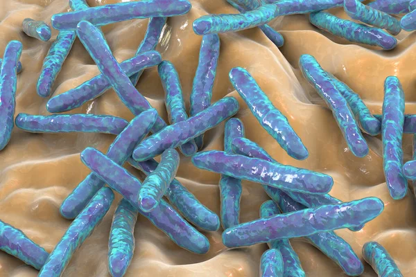 Bacteria Mycobacterium tuberculosis, the causative agent of tuberculosis, 3D illustration, can be used for M. leprae, M. avium complex and other mycobacteria