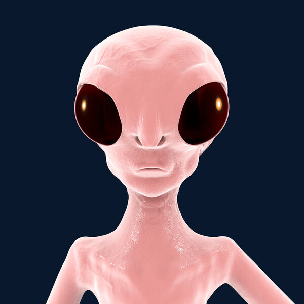 Extraterrestrial humanoid creature, Alien character, UFO visitor, 3D illustration