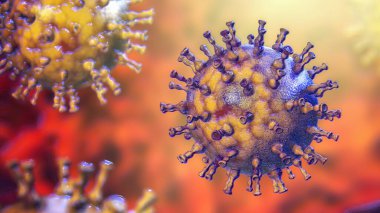 Varicella zoster ya da suçiçeği virüsü, 3 boyutlu illüstrasyon. Su çiçeği ve kiremitlere neden olan bir uçuk virüsü.