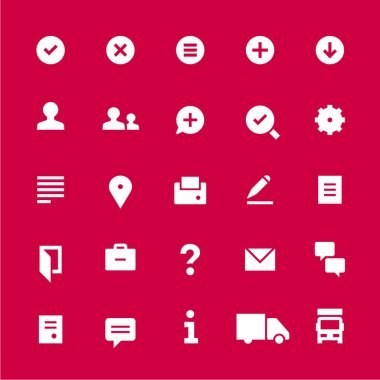 web hizmetleri için 25 simgeler. Dolu. Kırmızı üzerine beyaz.