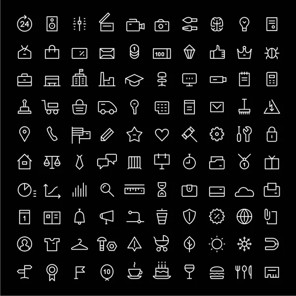 100 Icons Web Services Linear White Black — Stock Vector