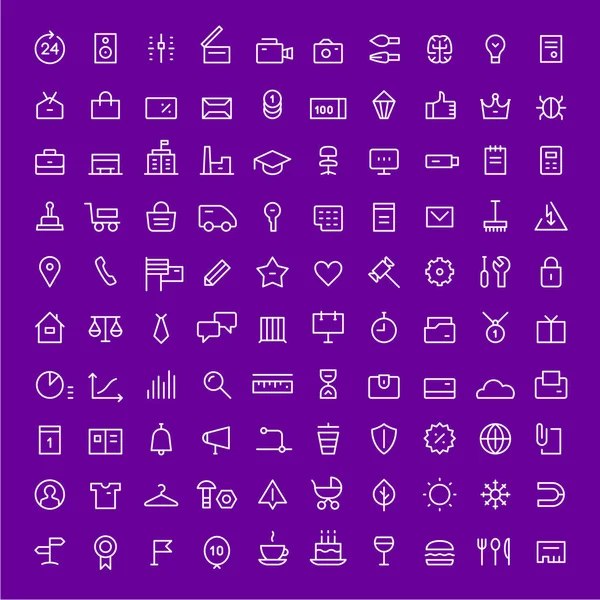 100个用于 Web 服务的图标 白色对紫色 — 图库矢量图片#