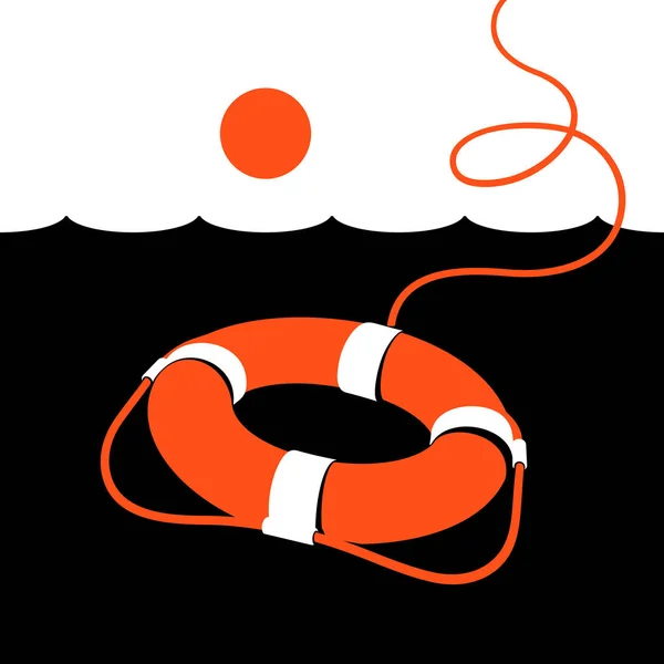 Bouée Sauvetage Anneau Mer Illustration Vectorielle Noir Blanc Orange — Image vectorielle