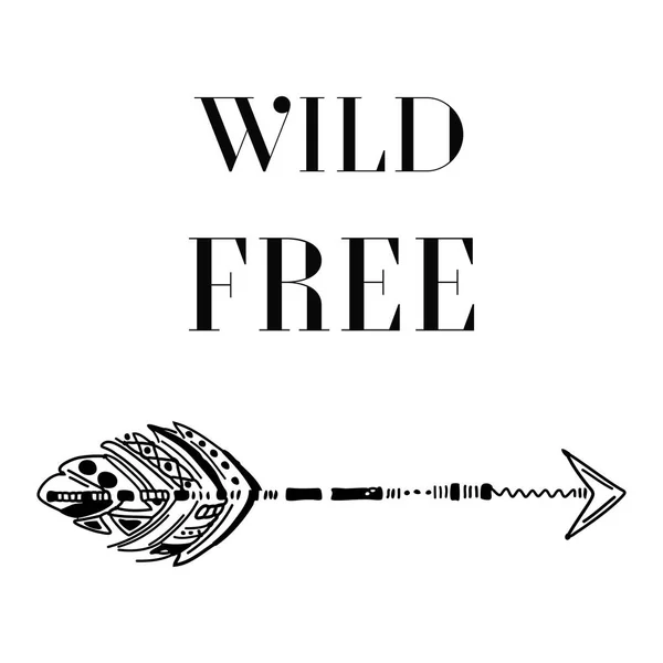 Cartel motivacional en el estilo Boho "Wild free ". — Vector de stock