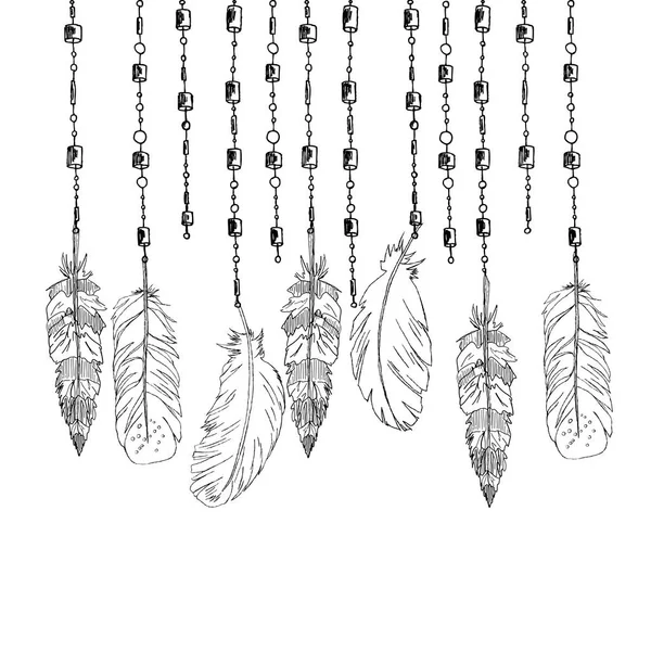 手绘箭头和羽毛, 民族元素。部落主题. — 图库矢量图片