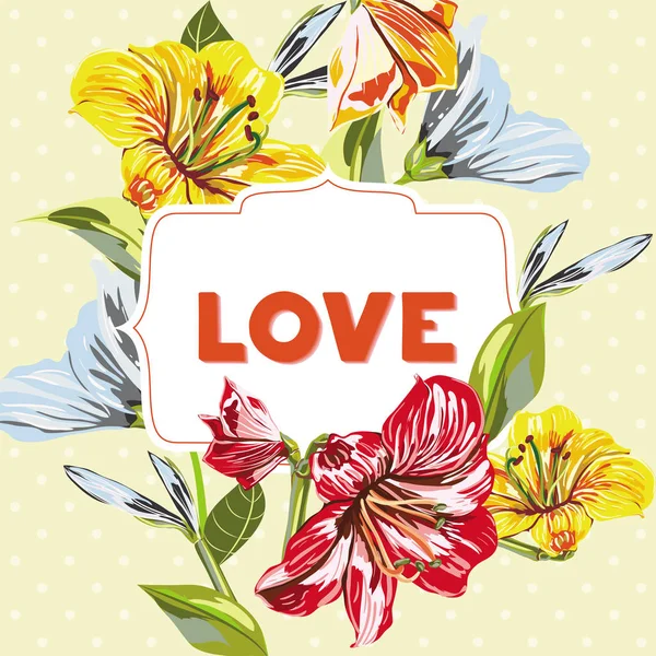Vecteur fleur modèle souhait inscription amour . — Image vectorielle