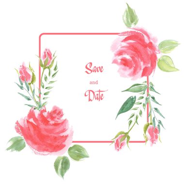 Resimde suluboya gül ve yaprak suluboya çiçekli çerçeveler.