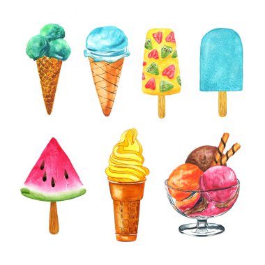 Dondurma koleksiyonu. Suluboya resim.