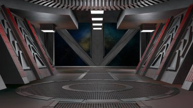 Uzay gemisi fütüristik iç pencere view.3d render ile