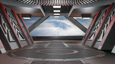 Uzay gemisi fütüristik iç pencere view.3d render ile