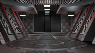 Uzay gemisi fütüristik iç pencere view.3d render ile