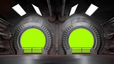 Uzay gemisi fütüristik iç pencere view.3d render ile
