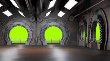Uzay gemisi fütüristik iç pencere view.3d render ile