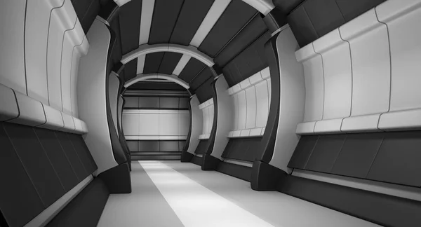 Spaceship futuristic interior with window view.3D rendering