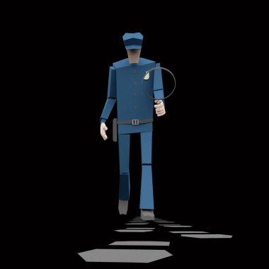 Polis bir büyüteç ile araştırmak şüpheli ayak izleri 3d render