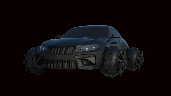 Carro fantástico isolado na renderização 3d preto — Fotografia de Stock