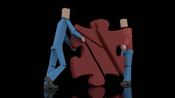 Deux hommes avec puzzle crash rendu 3d — Photo