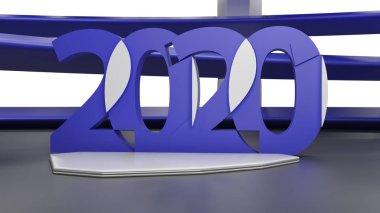 Virtual show room with 2020 new year simbol,3d rendering