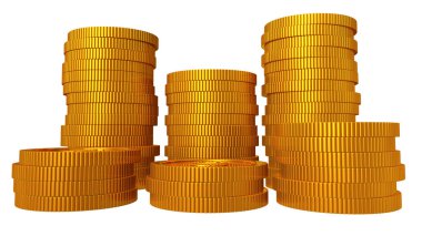 Altın sikkeler beyaz bir arka grubunda izole edilmiş 3D görüntüleme