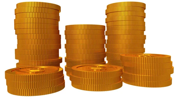 Gold Coins Isolated White Backgroun Rendering — Stock Photo, Image