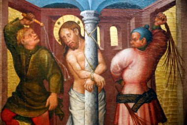 Belvedere Müzesi. Freidrich Sunak ve Atölye Ustası. Znaim Sunağı. İsa 'nın kırbaçlanması. 15. yüzyıl. Viyana. Avusturya.