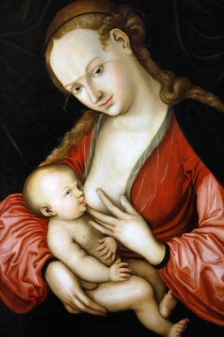 Dom Müzesi. Yaşlı Lucas Cranach. Maria Lactan 'lar. 1537 'den sonra ahşap üzerine yağ. Viyana. Avusturya.