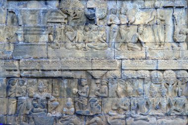 Borobudur, 9. yüzyıl Mahayana Budist Tapınağı. UNESCO Dünya Mirası. Buda 'nın yaşamını kurtarmak için yardım. Java. Endonezya.