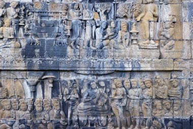 Borobudur, 9. yüzyıl Mahayana Budist Tapınağı. UNESCO Dünya Mirası. Buda 'nın yaşamını kurtarmak için yardım. Java. Endonezya.