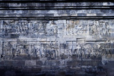 Borobudur, 9. yüzyıl Mahayana Budist Tapınağı. UNESCO Dünya Mirası. Buda 'nın yaşamını kurtarmak için yardım. Java. Endonezya.