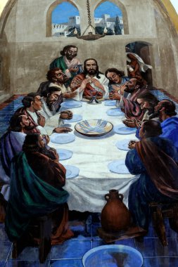 Meryem Ana 'nın Doğumu Kilisesi. İsa 'nın Tutkusu. Son akşam yemeği. İsa ve havarileri. Surabaya. Endonezya.