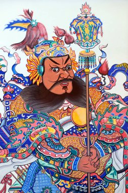 Çin Thean Hou Tapınağı Tanrıça Mazu ve Guan Yin 'e adanmıştır. Geleneksel Çinli kapı bekçisi. Kuala Lumpur. Malezya.