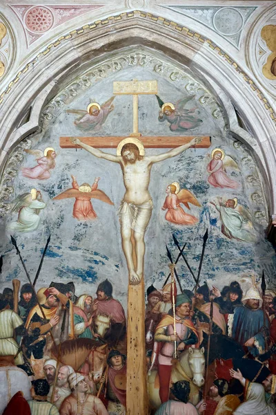 Padua 'lı Aziz Anthony Bazilikası. St. James Şapeli 'nde Altichiero da Zevio' nun freskleri. Çarmıha gerilme. Padua. İtalya.