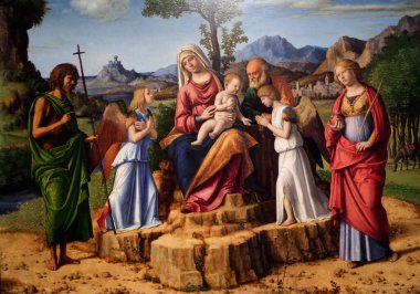 Calouste Gulbenkian Müzesi. Mısır 'a giderken dinlenin. Cima da Conegliano. İtalya. 16. yüzyıl.