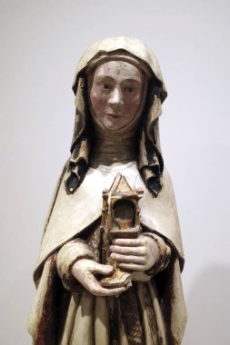 Ulusal Antik Sanat Müzesi. Assisi 'li Aziz Clare. 14. yüzyıl. Polikrom kireç taşı.